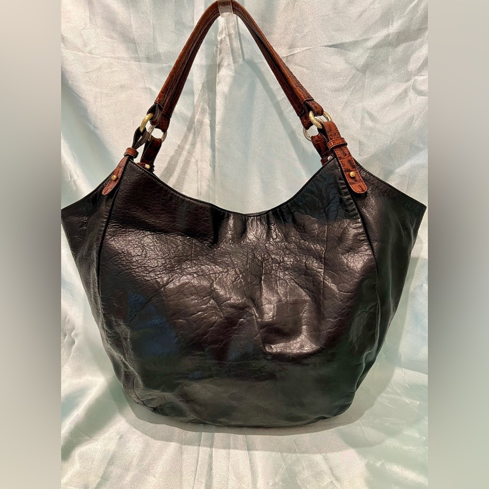 Brahmin - Vintage Croc Black Leather W/Brown straps Large Hobo/Tote Bag - Picture 6 of 16